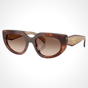 NEW PRADA Sunglasses Brown Tortoise Caramel Gold Symbole Oval Cat Eye Womens